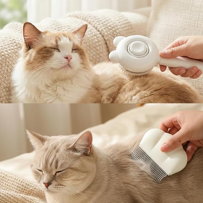 Dog & Cat Grooming Brush Set (2-Pack) Self-Cleaning Slicker Brush + Massage Shell Comb for Shedding, Detangling, and Removing Undercoat Skin-Friendly Pet Grooming Tools for Short,Long Hair