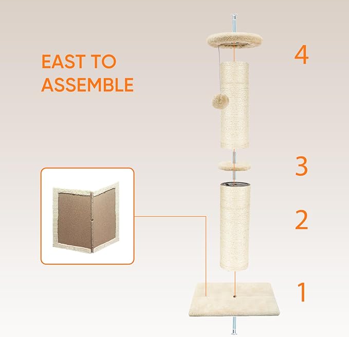 PAWSCRAT Cat Scratching Post 32" Tall, Large Diameter Natural Sisal Cat Scratch Post with Dangling Ball, Scratch-Resistant and Durable Tall Cat Scratcher for Indoor Cats, Protect Your Furniture, Beige