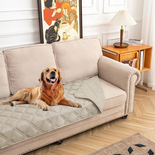 fuguitex Waterproof Dog Blanket Reversible for Small Dogs Resistant Leakproof Washable Couch Cushion Bed Protector Cover for Indoor Furniture Pet Friendly（30"*53",Brown+Khaki+Khaki