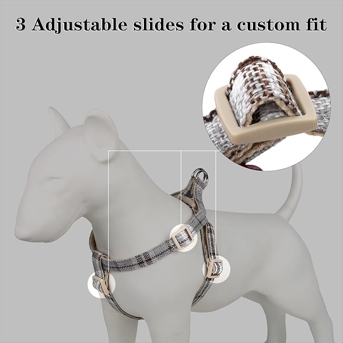 Plutus Pet Cotton Hemp Step in Dog Harness, Sustainable, Lightweight and Escape-Proof, Quick Fit Dog Harness for Puppy Small Medium and Large Dogs, Gray Plaid, XS