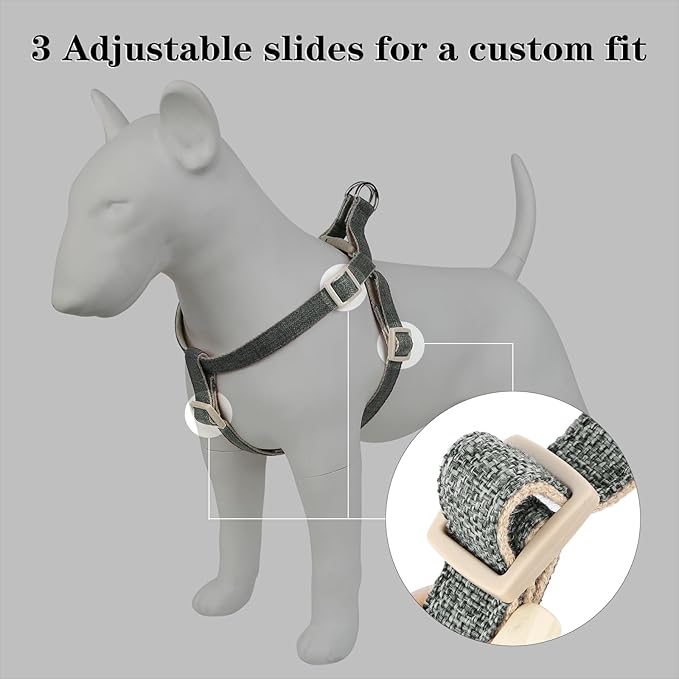 Plutus Pet Cotton Hemp Step in Dog Harness, Sustainable, Lightweight and Escape-Proof, Quick Fit Dog Harness for Puppy Small Medium and Large Dogs, Gray, S