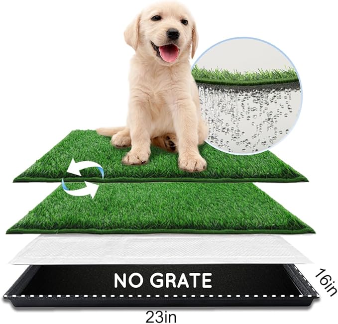 Dog Grass Pad with Tray Small 23" x 16", Dog Puppy Litter Box with Odor Free Artificial Grass Pee Pads for Dogs Potty Tray with Hemmed Edge, Realistic for Indoor Balcony
