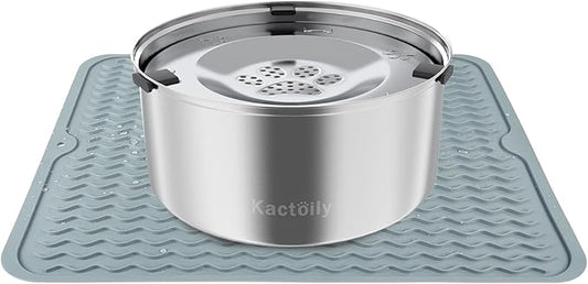 Kactoily 3L Large Capacity Stinless Steel Dog Water Bowl and Waterproof Silicone Dog Food Tray, Slow Down Drinking Pet Water Bowl