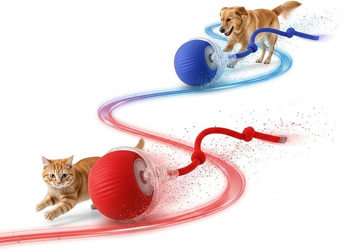 Interactive Cat Toys Ball for Cats - Upgrade Automatic Cat Toys for Indoor Cats, 3 Modes 2 Speed Moving Cat Ball 2PCS (Red Blue)