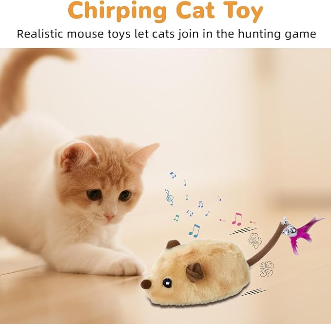 Interactive Cat Toys - Fake Mouse Moving Cat Toy with Automatic Sensor, Cats Mouse Toy with Realistic Sound & Extended Tail Automatic Toy for Cats Pet, Squeaky Toys (Yello)