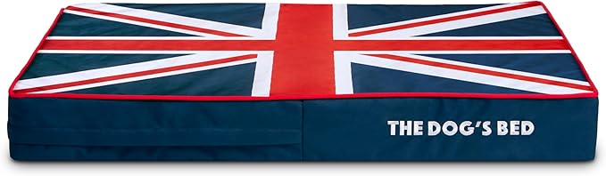 The Dog’s Bed Orthopedic Memory Foam Dog Bed, Medium Blue & Red Trim UK Center Flag, Pain Relief for Arthritis, Hip & Elbow Dysplasia, Post Surgery Supportive, Waterproof Washable, Veterinary Approved