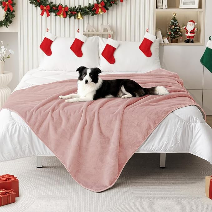 Smiry Waterproof Dog Bed Blanket, Leakproof Pet Throw Blanket for Bed Couch Sofa, Reversible Sherpa Fleece Furniture Protector Cover for Small Medium Large Dogs Cats (Dusty Pink, 60x80 inches)
