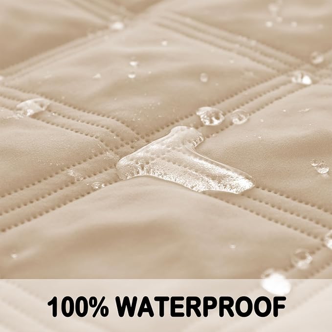 fuguitex Waterproof Dog Blanket Reversible for Small Dogs Resistant Leakproof Washable Couch Cushion Bed Protector Cover for Indoor Furniture Pet Friendly（82"*82",Beige+Taupe