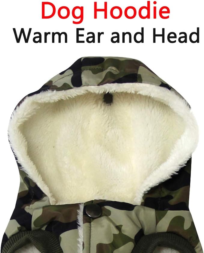 Fleece Lining Extra Warm Dog Hoodie in Winter,Small Dog Jacket Puppy Coats with Hooded,Green Camo S