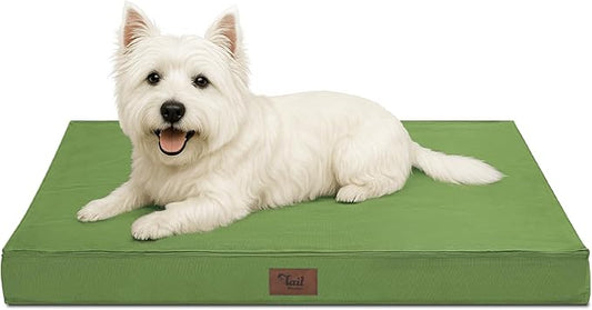 Outdoor Dog Bed for Small Dogs & Cats, Waterproof Dog Crate Mat Orthopedic Egg Crate Foam with Washable Removable Oxford Cover, Light Green