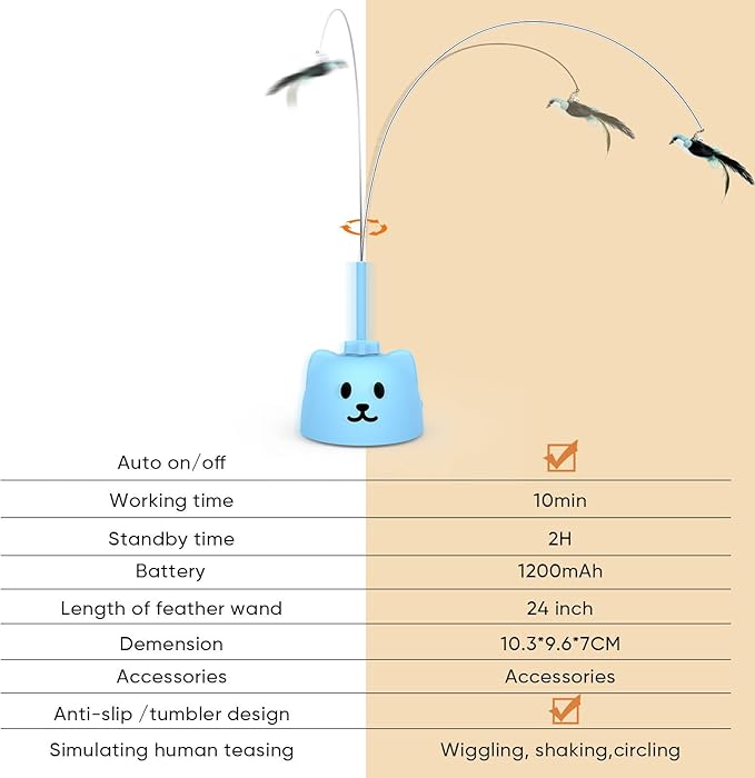 Interactive Cat Toys for Indoor Cats Automatic Electric Flying Bird Feather Cat Toy - Best Kitten & Adult Cat Enrichment Toy Stick-on Hanging Electric Kitty Toys for Bored Cats
