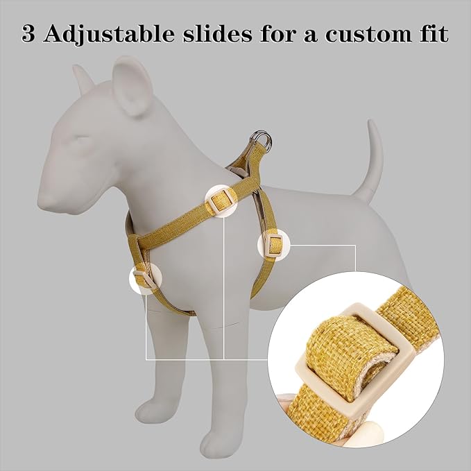 Plutus Pet Cotton Hemp Step in Dog Harness, Sustainable, Lightweight and Escape-Proof, Quick Fit Dog Harness for Puppy Small Medium and Large Dogs, Yellow, M