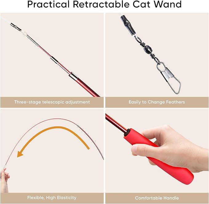 Cat Toys for Indoor Cats, 13 Packs Interactive Cat Wand Toy Set with Feather＆Ribbon Refills, Feather Toys for Exercise, Playtime and Boredom Relief with Kitten