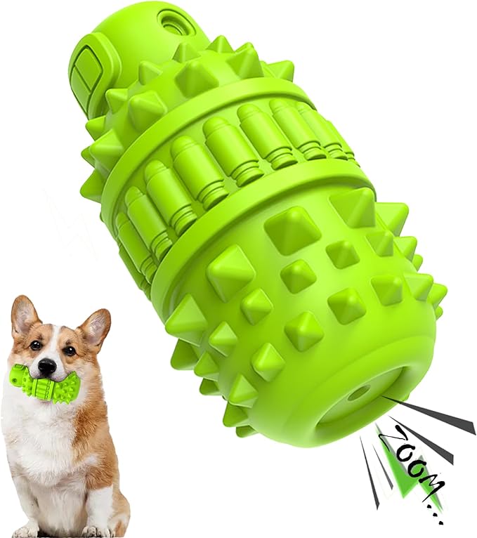 PIFFZEDO Dog Toys for Aggressive Chewers,Interactive Natural Rubber Chew & Squeaky Toy for Medium Breed Only(Not for Small Dog),Dog Toothbrush,Tough & Durable (Green,Medium)