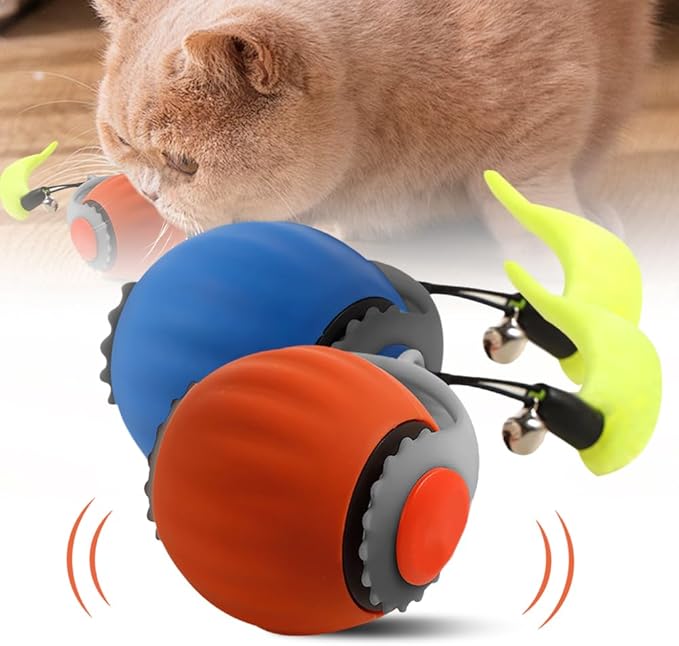 Speedy Tail 3.0 Cat Toy, 2026 New Speedy Tail Interactive Cat Toys for Indoor, Smart Automatic Moving Tail, Cat Toys Ball with Tail Two Speed Adjustment (Orange+Blue)