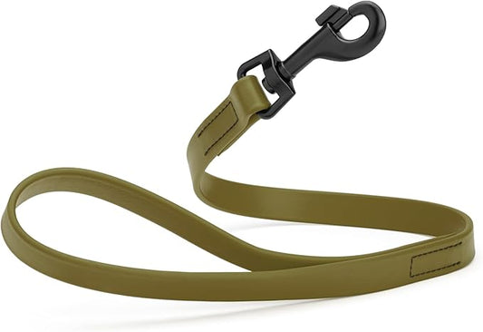 Dogline Biothane Waterproof Dog Leash Strong Coated Nylon Webbing with Black Hardware Odor-Proof Easy to Clean High Performance for Small or Large Dogs Made in USA 2 ft Lead, Olive Drab Green
