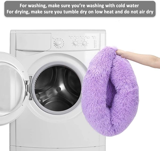 Purrfect Cat Beds - Washable 20 inches, Anti-Anxiety Round Plush Faux Fur, Thick Bottom (Purple, Medium) - Suitable for Indoor Cats & Small/Medium Dogs