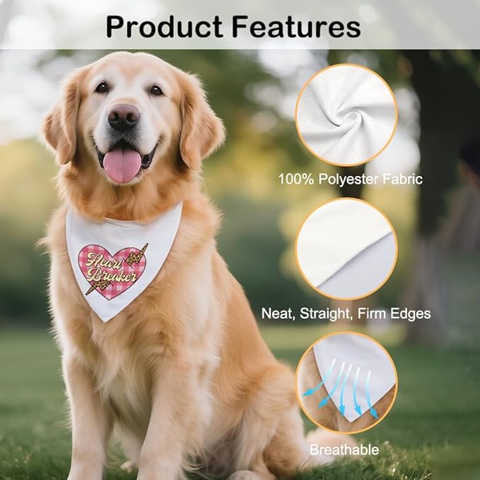 Heart Breaker White Dog Bandana, Flirty Valentine's Gifts for Couple Boyfriend Girlfriend, Birthday for Dog Mom Dad Romantic Puppy Owner, Funny Pet Scarf Accessory Photo Prop