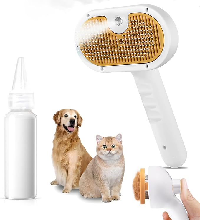 Pet Steam Brush for Dog & Cat – 3-in-1 Spray Hair Removal Comb for Shedding & Grooming, Softens Fur & Reduces Static – Water Brush for Long & Short Coats, Bath-Hating Pets
