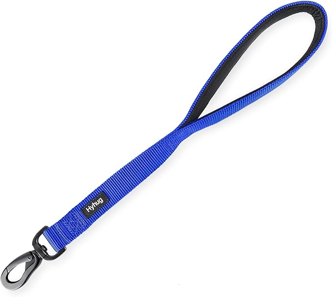 Hyhug Durable and Comfy 18'' Nylon Short Leash with Super Soft Neoprene Lined Handle for Large Medium Boy and Girl Dogs - Daily Use Walking and Professional Training. (18 Inches, Bright Blue)