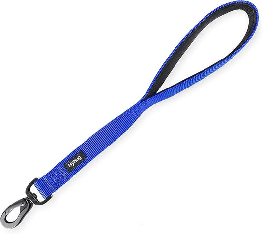 Hyhug Durable and Comfy 18'' Nylon Short Leash with Super Soft Neoprene Lined Handle for Large Medium Boy and Girl Dogs - Daily Use Walking and Professional Training. (18 Inches, Bright Blue)