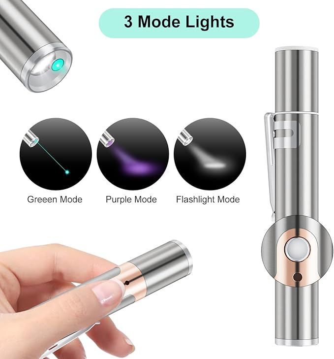 TBTeek Cat Toy, Unique Green Light, Rechargeable, 7 Adjustable Patterns, Interactive Kitten Pet Dog Chase Light Toy for Fun Playing Exercise(2 Pieces)