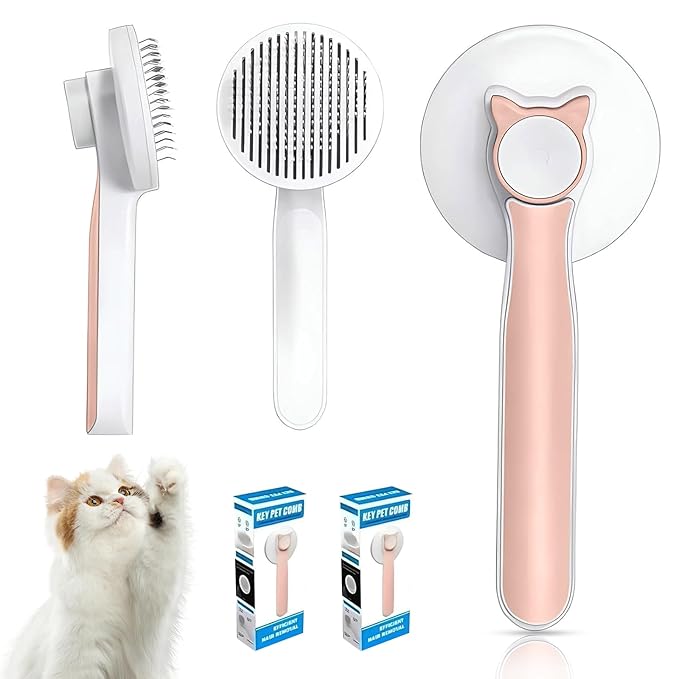 Pet Grooming Brush, Self Cleaning Slicker Brush for Dogs Cats, Gently Removes Loose Undercoat, Mats Tangled Hair, for Pet Massage- Upgraded (Pink)
