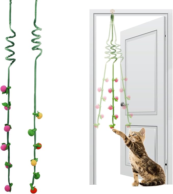 Durable Cat Toys with Catnip, Self-Play Hanging Kicker Toy for Indoor Cats, Interactive Window/Door Mount Design with Bell & Spring for Kittens and Adult Cats