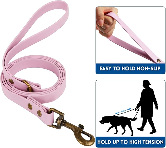 Wisedog Dog Collar and Leash Set, Waterproof Adjustable Puppy Collars with Cute Tag 5FT Dog Leash with Poop Bag for Small Medium Large Dogs (L, Pale Pinkish Purple)
