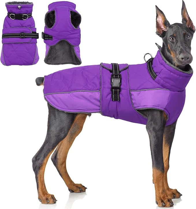 QBLEEV Warm Dog Jacket - Reflective, Adjustable Winter Coat with Turtleneck for Cold Weather, Waterproof Fleece Snowsuit for Small, Medium, Large Dogs