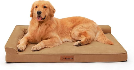 Orthopedic Dog Bed for Large Dogs, 41"x27"x6" Memory Foam Pet Bed with Washable Microsuede Cover, TPU Waterproof Liner & Nonskid Bottom, for Indoor, Outdoor, Crate ＆ Car Use, Khaki