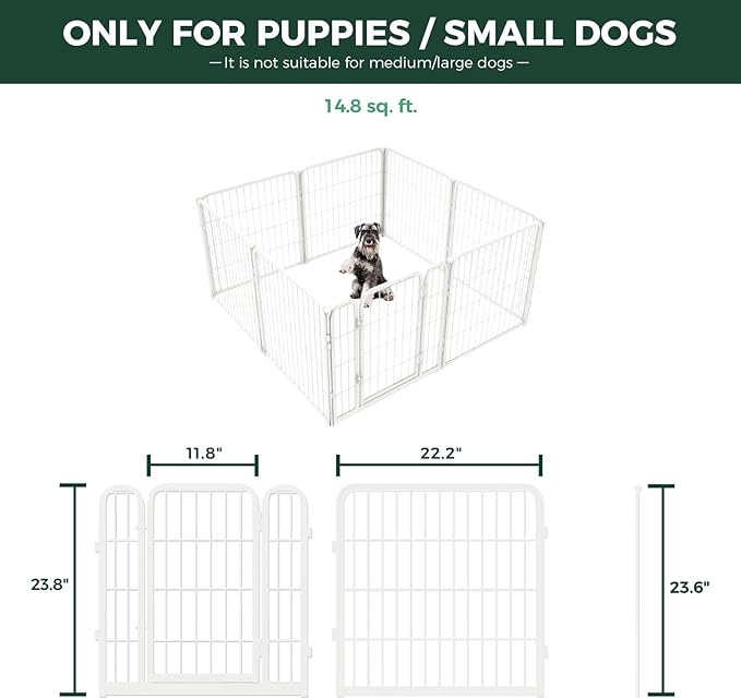 FXW Homeplus Unleashed Indoor Dog Playpen - Stress-Free and Safe Play, Heavy Duty 24 Inch 8 Panels with Fence-to-Wall Anchor (Pack of 4) for Puppy and Small Dogs, White│Patented