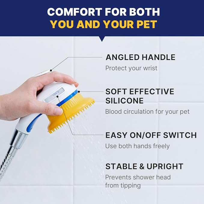 PETHROOM Pet Bath Relax Shower | Pet Massage Bath Brush with Shower Head | Deshedding, Scrubbing & Splash Shield for Dogs & Cats, Soft Silicone Grooming Tool