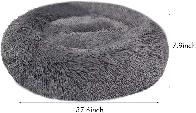 BODISEINT Faux Fur Dog Bed Cat Bed,Shag Round Anti-Anxiety Pet Calming Bed Doughnut Cuddler for Medium Large Puppy Dog Cat Kennel Cushion Self Warming Bed (28'' D x 8'' H, Dark Grey)