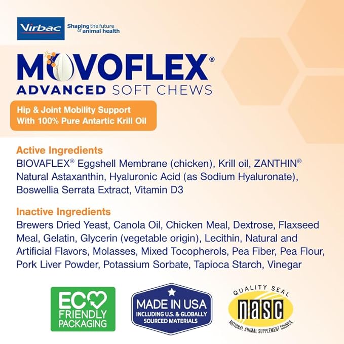 MOVOFLEX Advanced Soft Chews Hip and Joint Support Supplement for Small Dogs 120 Count by Virbac