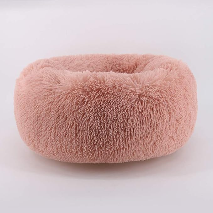 BODISEINT Modern Soft Plush Round Pet Bed for Cats or Small Dogs, Mini Medium Sized Dog Cat Bed Self Warming Autumn Winter Indoor Snooze Sleeping Cozy Kitty Teddy Kennel (24'' D x 8'' H, Pink)