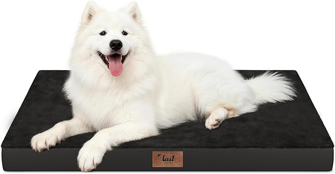 Large Comfy Washable Dog Bed, Orthopedic Egg Crate Foam Dog Crate Mat for Large Dogs with Removable Cover, 41x27 Inch, Black