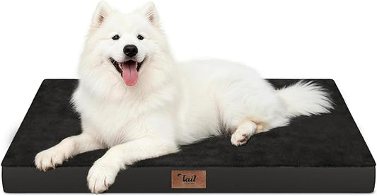 Large Comfy Washable Dog Bed, Orthopedic Egg Crate Foam Dog Crate Mat for Large Dogs with Removable Cover, 41x27 Inch, Black