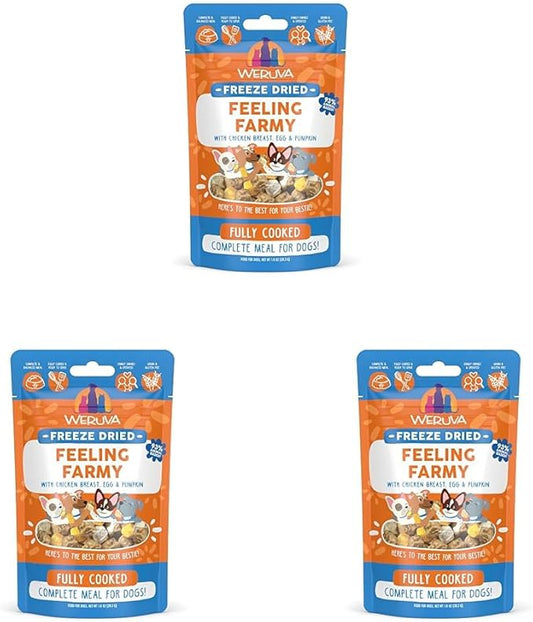 Weruva Dog Freeze Dried, Feeling Farmy with Chicken Breast, Egg & Pumpkin, 1oz Bag (Pack of 3)