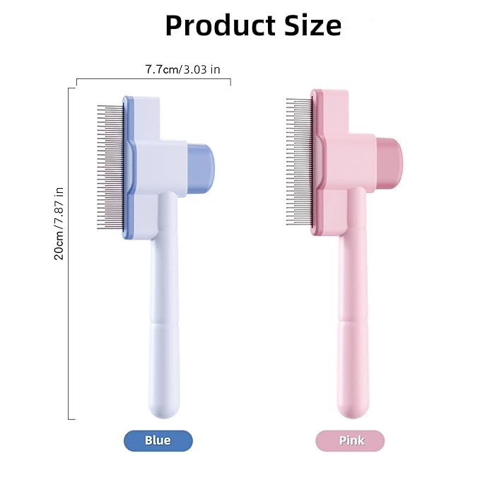Pet Comb-2 Pack,Flea Comb for Cats&Dogs Cleaning Removal Comb Pet Hair Gentle with Release Button,Kittens Pet Comb to Groom Hair and Knots (Pink & Blue)