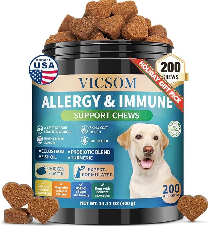 200 Natural Dog Allergy Relief Chews, Dog Itching Skin Relief & Immune Support Chews for Seasonal Allergies Dogs, Itch Relief for Dogs, Dog Allergy Paw & Skin Relief, Gut & Digestive Health