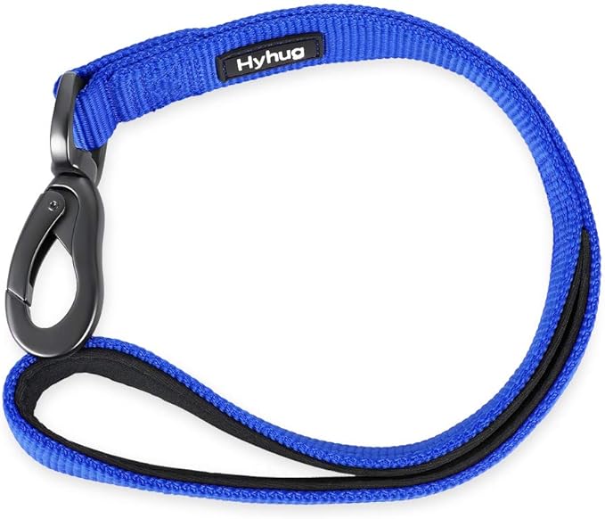 Hyhug Durable and Comfy 18'' Nylon Short Leash with Super Soft Neoprene Lined Handle for Large Medium Boy and Girl Dogs - Daily Use Walking and Professional Training. (18 Inches, Bright Blue)