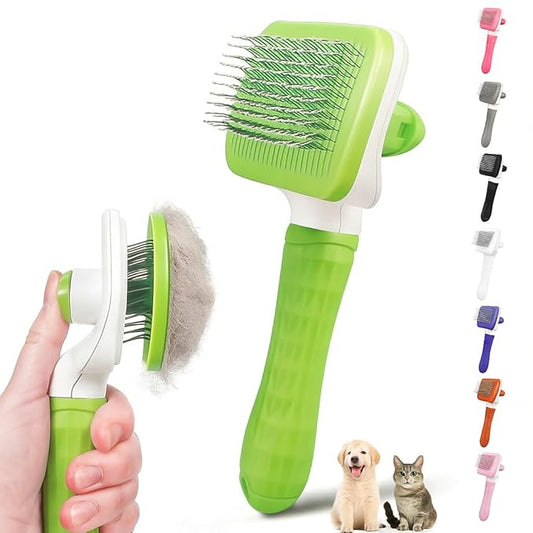 Versatile Pet Grooming Brush and Deshedding Tool - Gently Removes Loose Undercoat for Cats and Dogs, Suitable for Pet Massage (Green Light)