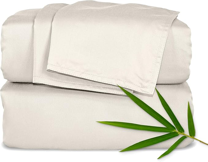 Pure Bamboo Twin Sheets, Genuine 100% Organic Viscose Derived from Bamboo Bed Sheet Set, Luxuriously Soft & Cooling, Double Stitching, 2 Year Quality Promise (Twin, Creme)