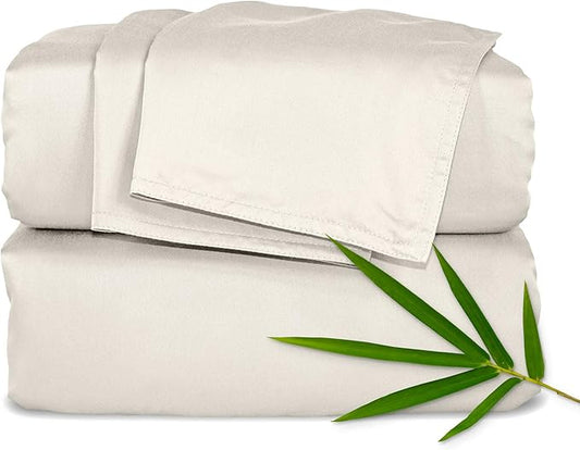 Pure Bamboo Twin Sheets, Genuine 100% Organic Viscose Derived from Bamboo Bed Sheet Set, Luxuriously Soft & Cooling, Double Stitching, 2 Year Quality Promise (Twin, Creme)
