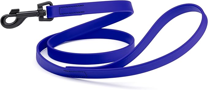 Dogline Biothane Waterproof Dog Leash Strong Coated Nylon Webbing with Black Hardware Odor-Proof Easy to Clean High Performance for Small or Large Dogs Made in USA 4 or 6 ft Lead, Blueberry Royal