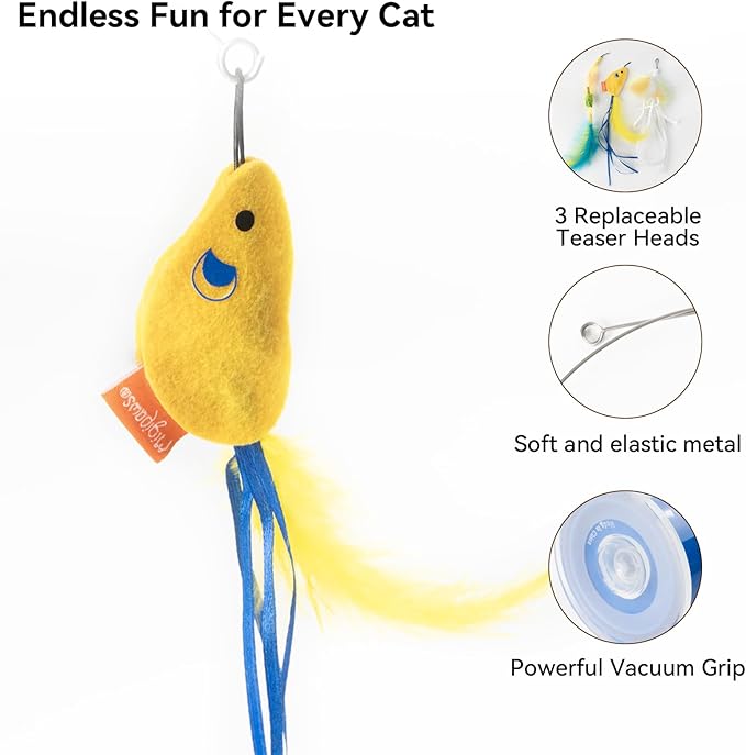 Migipaws Interactive Automatic Cat Teaser Wand Toy with Strong Suction Cup, 70cm Flexible Wire & DIY Bending Design, Rechargeable Cat Exercise Toy with Auto Timer for Indoor Cats(Blue)