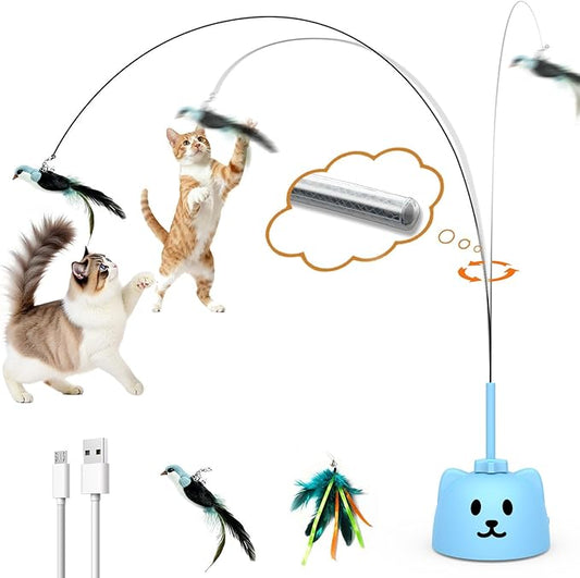 Interactive Cat Toys for Indoor Cats Automatic Electric Flying Bird Feather Cat Toy - Best Kitten & Adult Cat Enrichment Toy Stick-on Hanging Electric Kitty Toys for Bored Cats