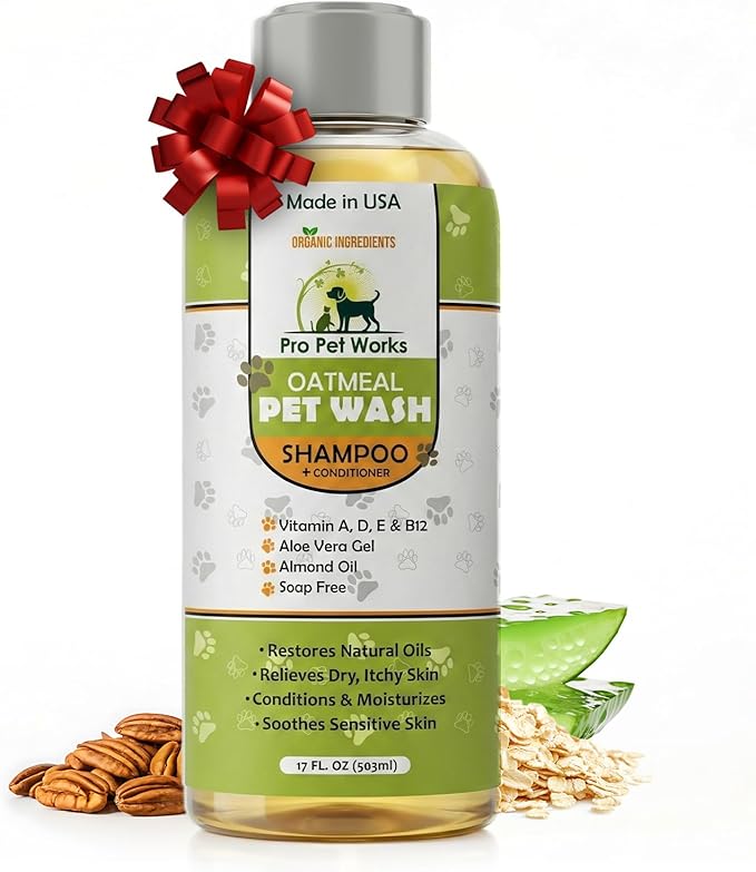 Oatmeal Dog Shampoo & Conditioner 17oz [USA] 5 in 1 Plant-Based Organic Sulfate-Free Soap-Free-Tearless Moisturizer for Dandruff Allergies & Itchy Dry Sensitive Skin-Puppy Grooming [Pro Pet Works]