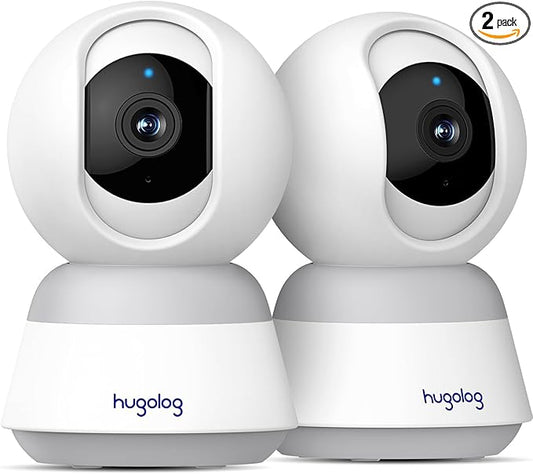 Hugolog 4K 8MP Indoor Pan/Tilt Security Camera with Auto-Focus(2pcs),Ideal for Baby Monitor/Pet Camera/Home Security,Starlight Color Night Vision,Human/Pet AI,Noise Reduction,US Cloud,Works with Alexa